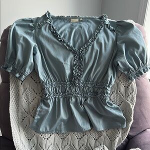 Spartina 449 Green and Blue Puff Sleeve Blouse